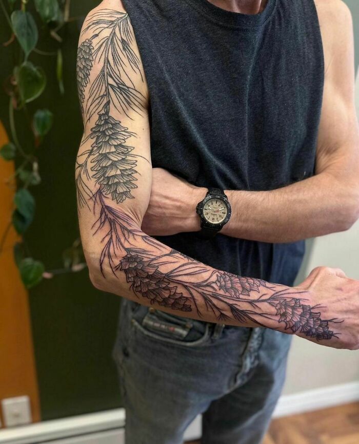 White Pine Sleeve hand tattoo 