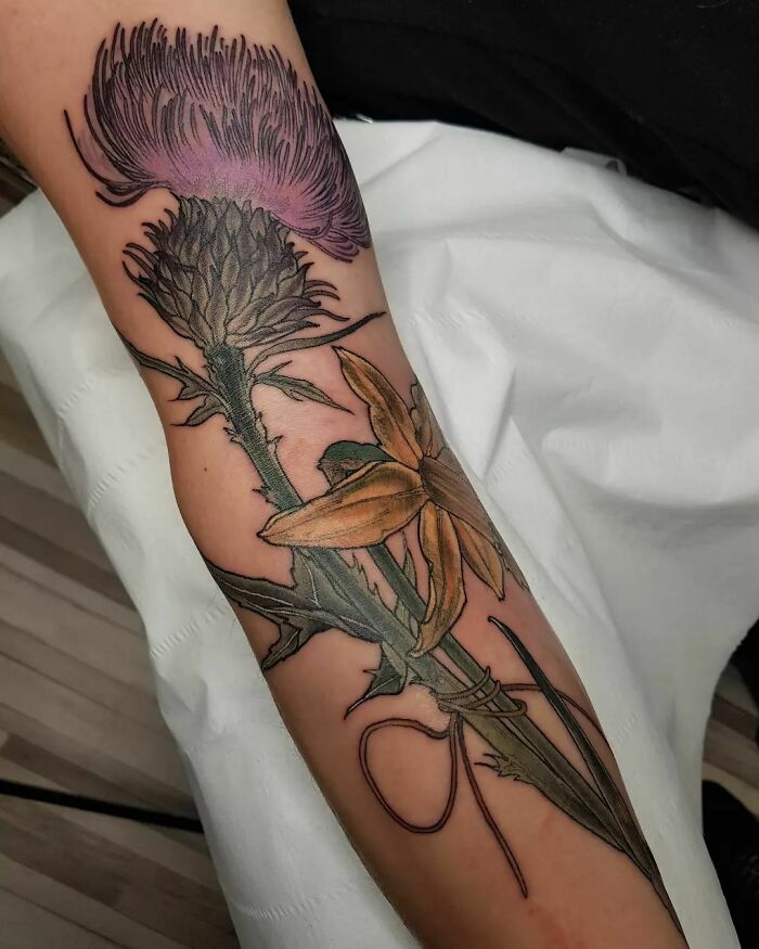 colorful flower hand tattoo 