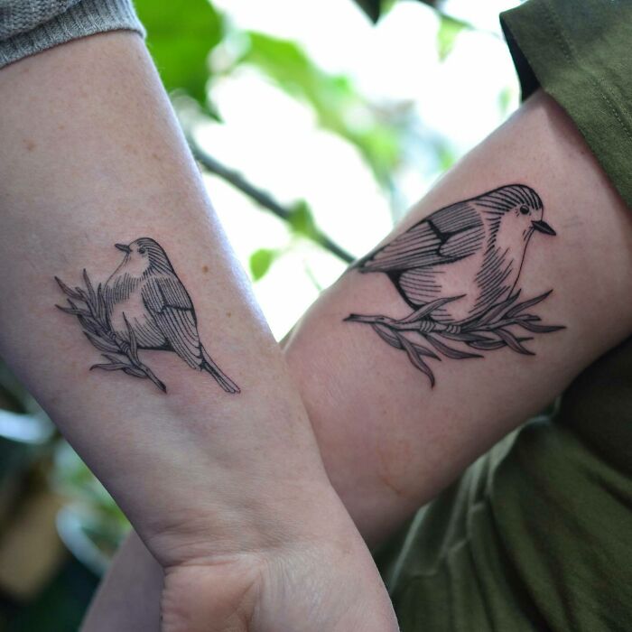 Matching Robin Tattoos In Memory Of Where They Both Grew Up
