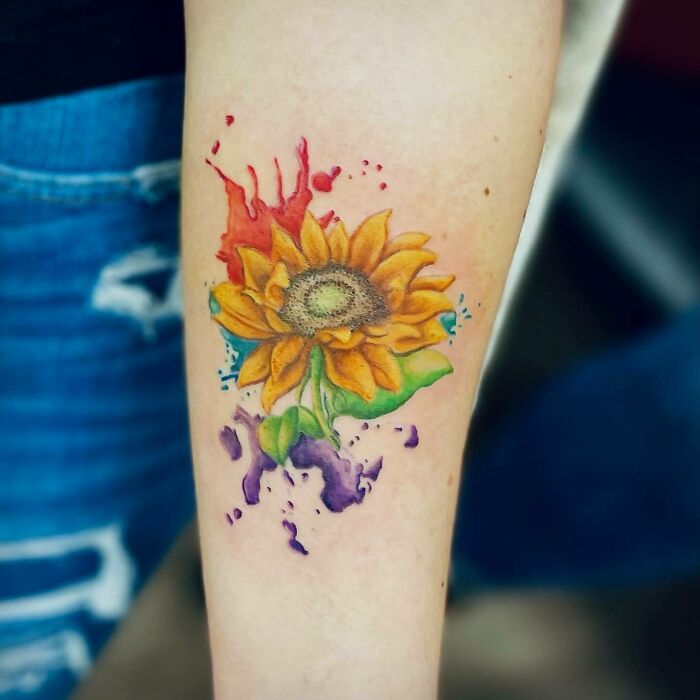 Colourful Sunflower Tattoo