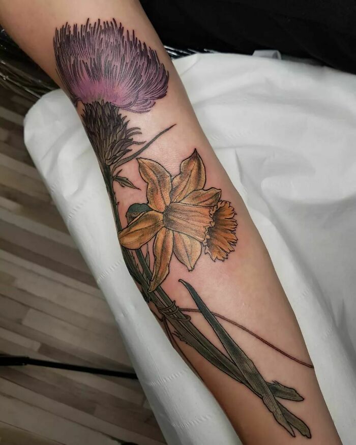 An Entwined Thistle And Daffodil For Aeron