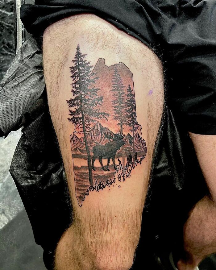 Forest And Moose Tattoo