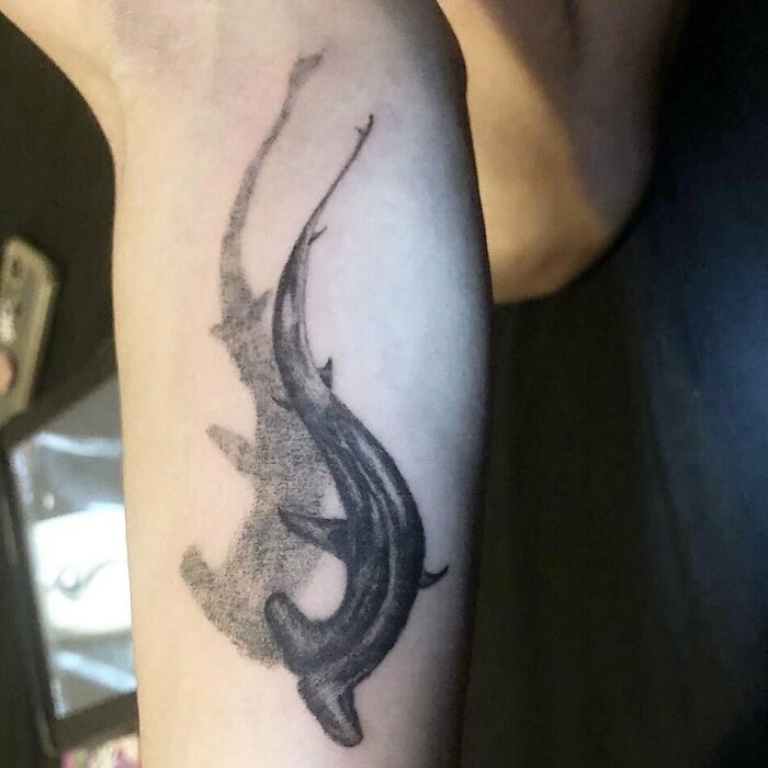 Shark and his shadow hand tattoo