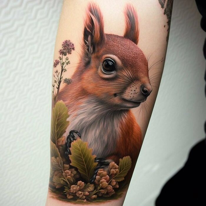 Realistic red squirrel tattoo