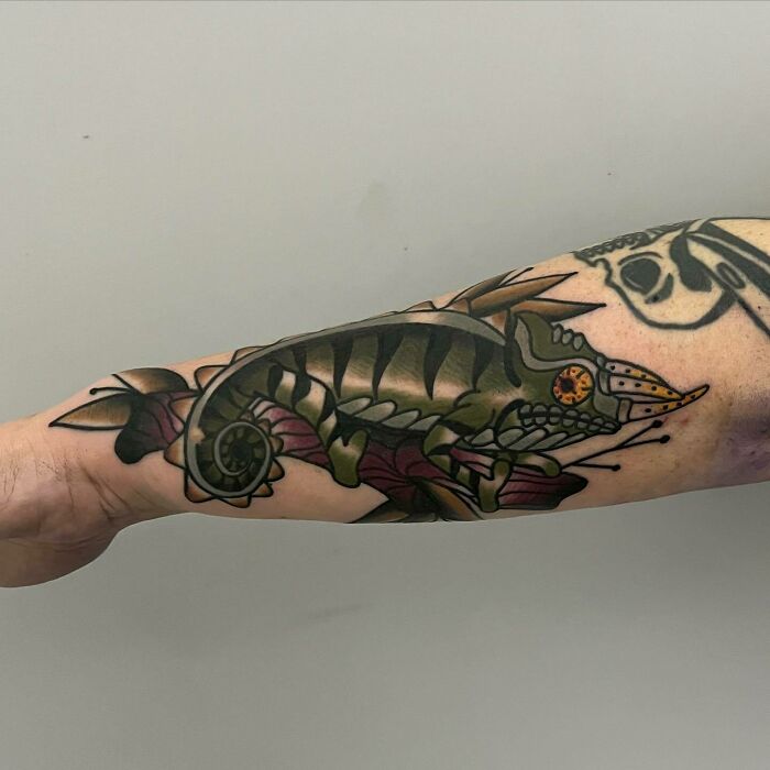 Watercolor chameleon tattoo