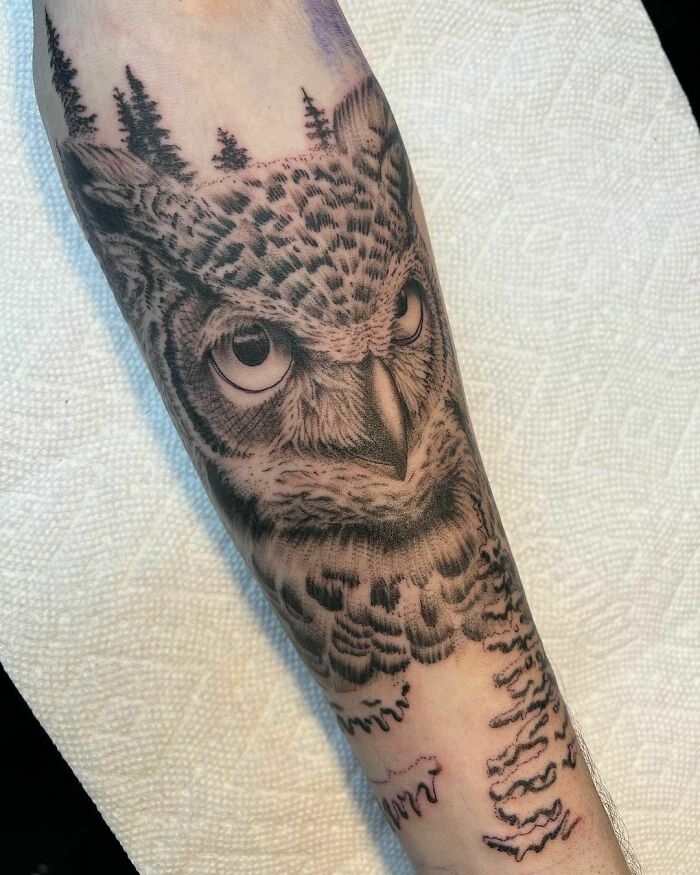 Owl sleeve tattoo