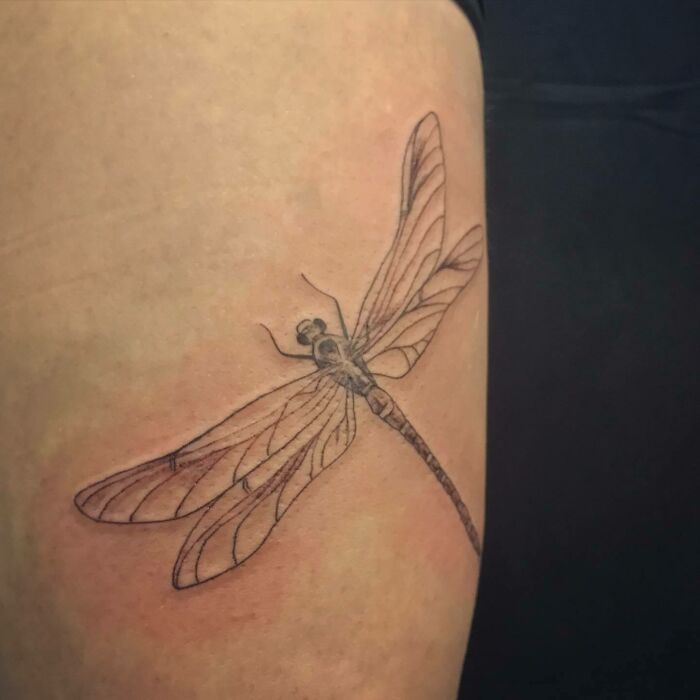 Dragonfly leg tattoo 