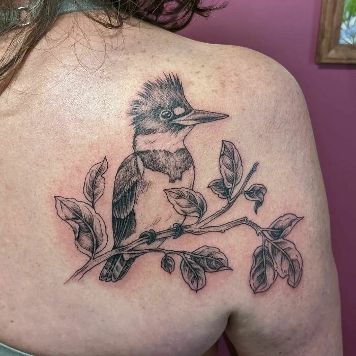 Bird on a branch back tattoo 