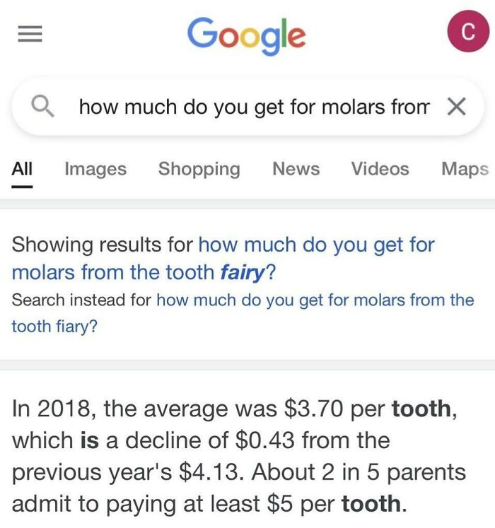 My Daughter Lost A Tooth. My Spouse And I Said It Was Worth A Dollar. Our Daughter Sent Us This Screenshot