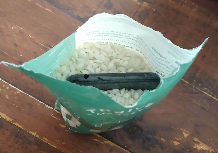 My Son Dropped His Phone In The Toilet And Opened A Brand New Bag Of Risotto To Dry It Out