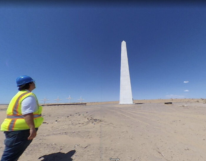 Strange Obelisk And Markers In The Middle Of The Mexican Desert