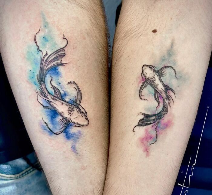 Brother And Sister Watercolor Tattoos