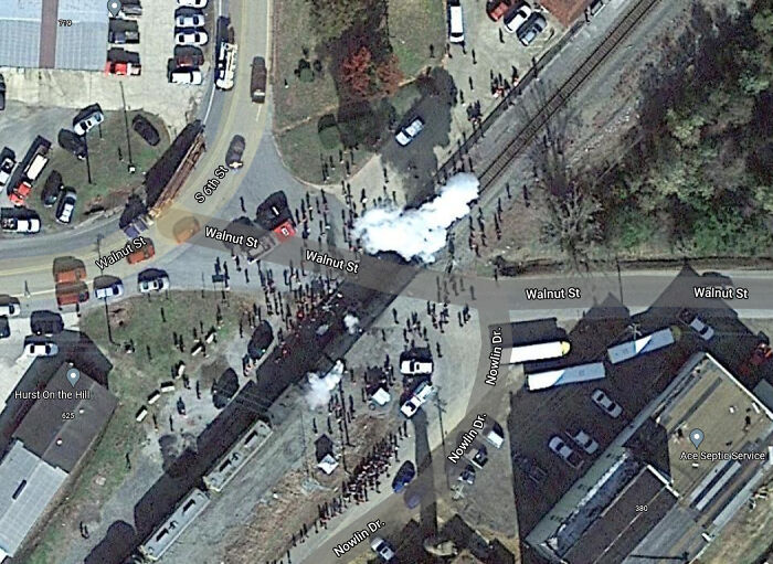 Google Maps Captures A Train Accident In Rogers, Ar, Us. 34.113589, -93.053563
