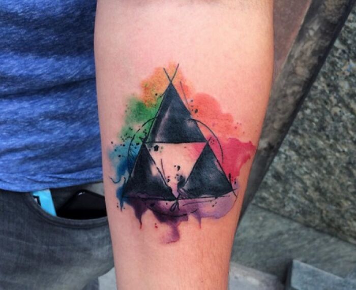 Watercolor Triforce Done By Dionisis Katsonis, Guest At Moustache-Ink In Worms, Germany