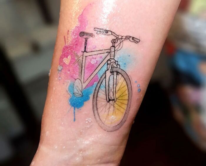 Watercolor Bike Tattoo