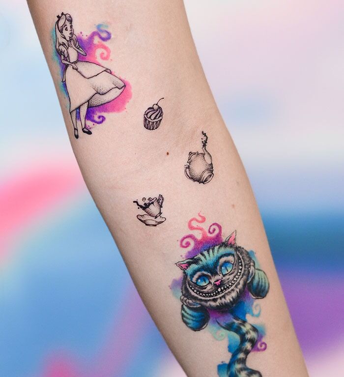 Alice In Wonderland Watercolor Tattoo