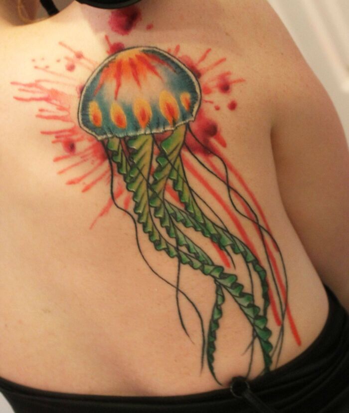 Finished Watercolor Jellyfish! Done By Lily At Atomic Tattoo In Austin