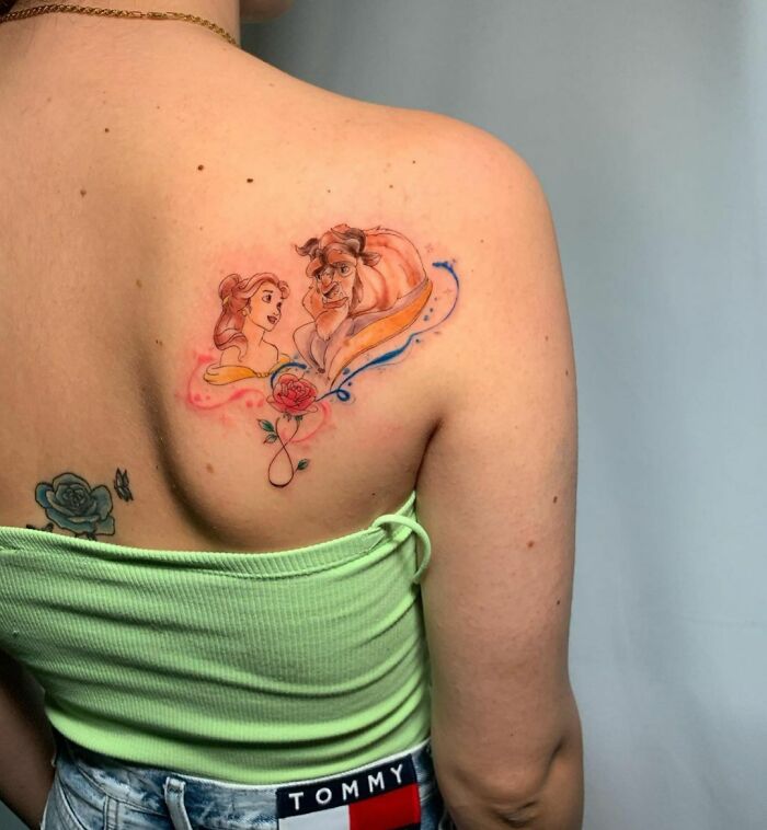 The Beauty And The Beast Watercolor Tattoo