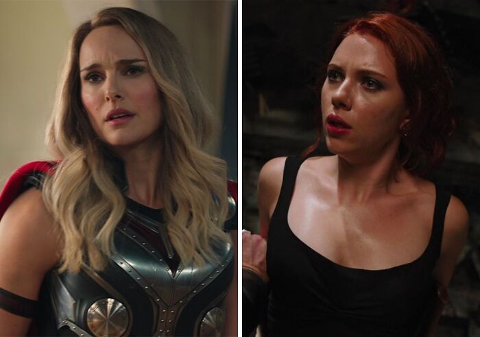 Natalie Portman as Mighty Thor and Scarlett Johansson as Natasha Romanoff