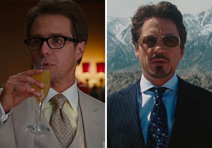 Sam Rockwell as Justin Hammer and Robert Downey Jr. as Iron Man