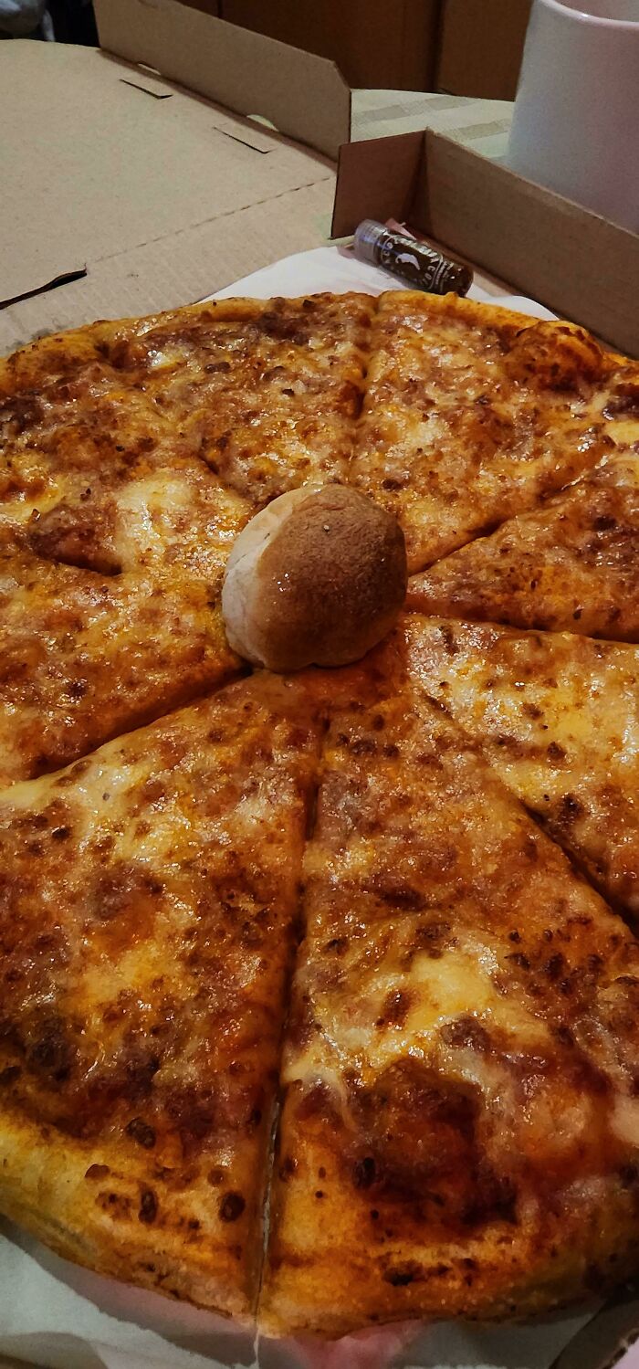 A Local Pizzeria Started Using A Dough Ball Instead Of The Plastic Thingies To Keep The Pizza Intact