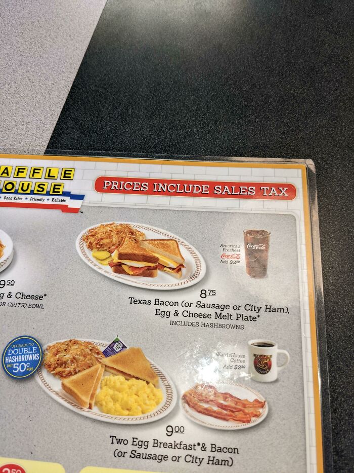 Waffle House Includes Sales Tax