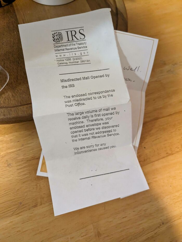 A Letter From My Grandpa Was Mistakenly Sent To The Irs, Who Opened It And Sent It Along To Me With An Explanation