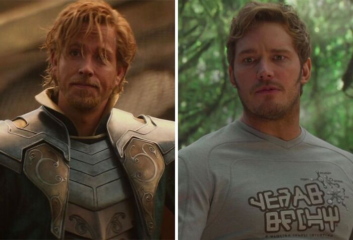 Zachary Levi in Thor movie and Chris Pratt as Star Lord