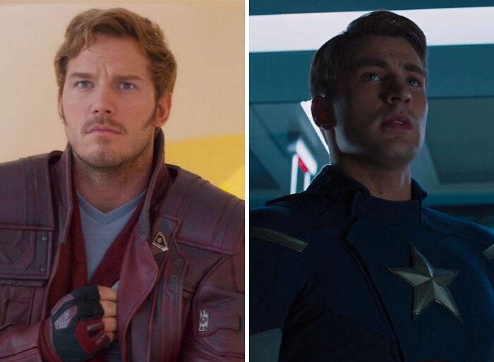 Chris Pratt as Star Lord and Chris Evans as Captain America