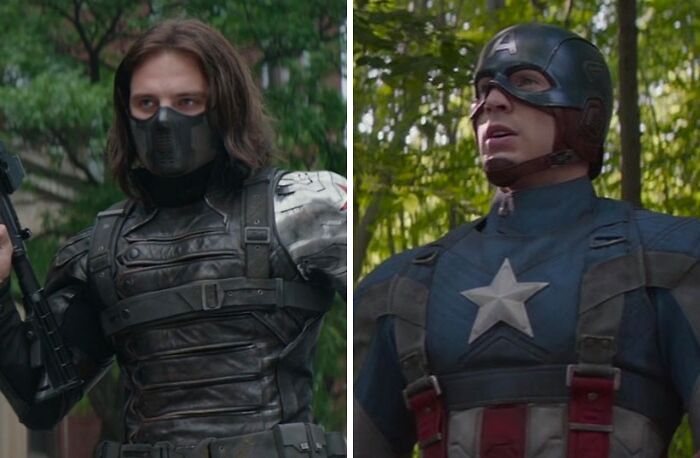 Sebastian Stan as Bucky and Chris Evans as Captain America