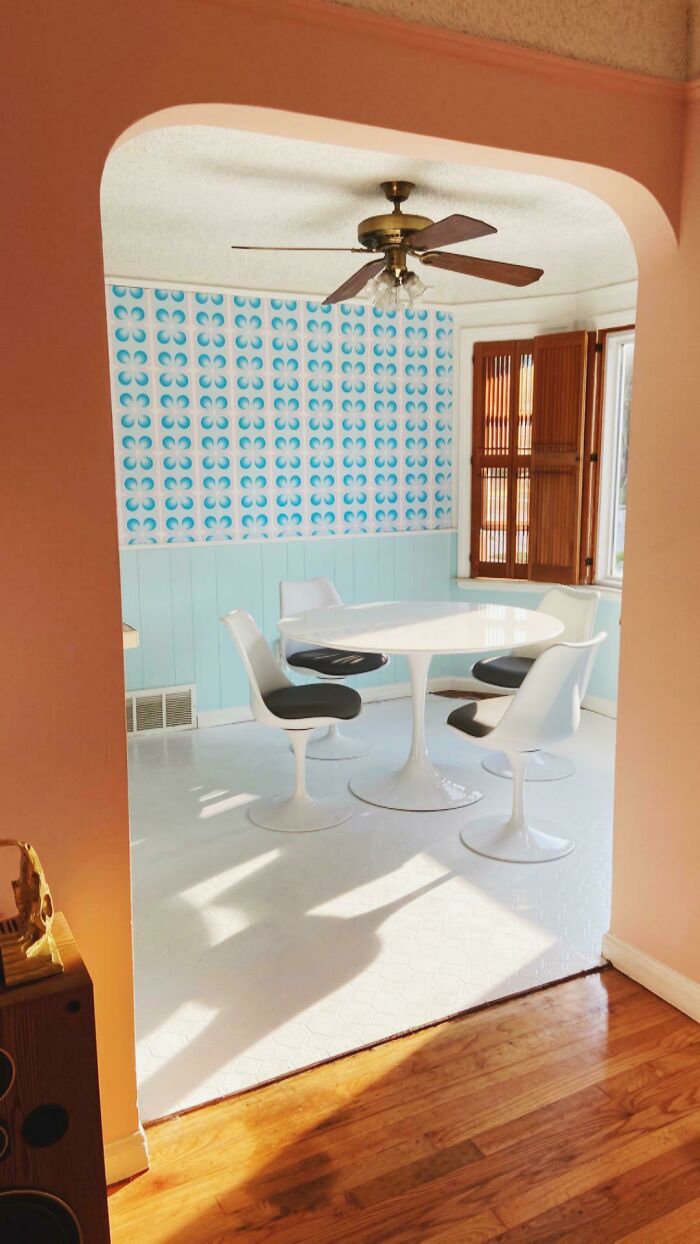 My Kitchen Is Starting To Come Together! Just Put Up Wallpaper Today That I Personally Designed And Am Really Excited About!