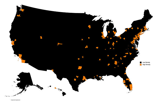 As Of 2020, Half Of The Us Lives In The Black Counties, Half Live In The Orange