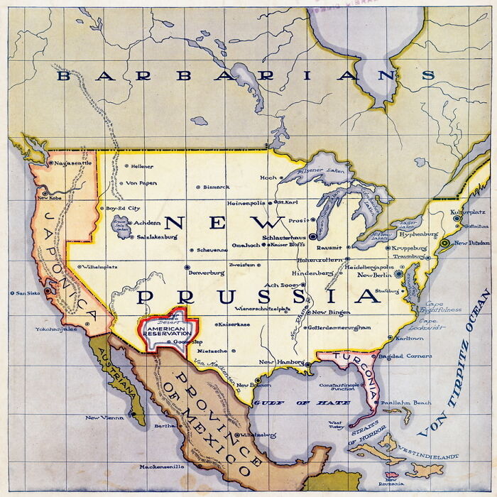 A Map From Life Magazine, February 10, 1916. It Shows Readers The Possible Consequences Of The Us Refusal To Help The Entente Countries In The War Against Germany