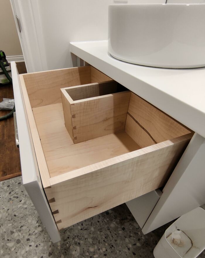 Double Dovetail Drawers To Go Around The Drain In This Vanity I Built