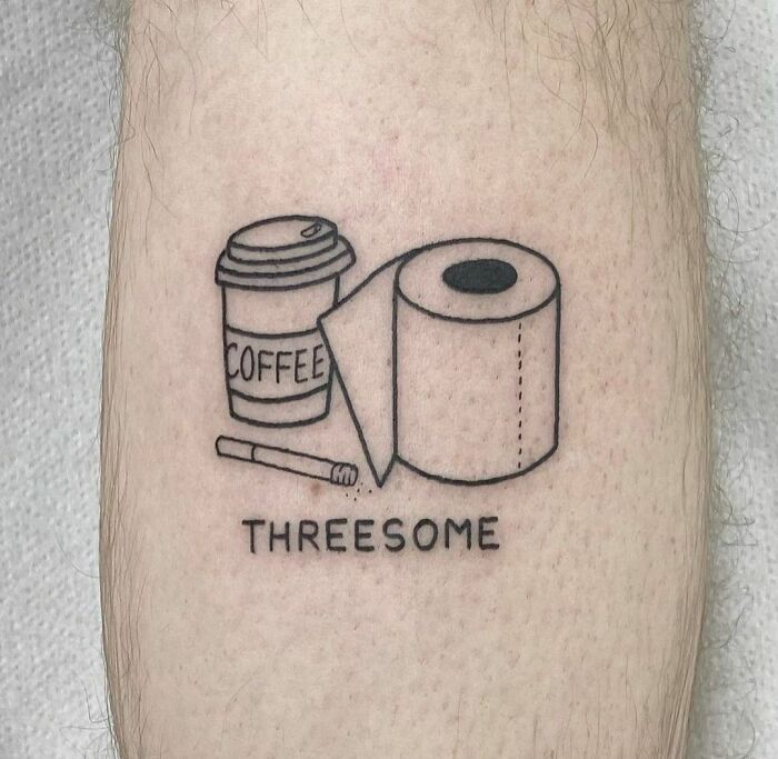 Coffee cigarette and toilet paper arm tattoo 