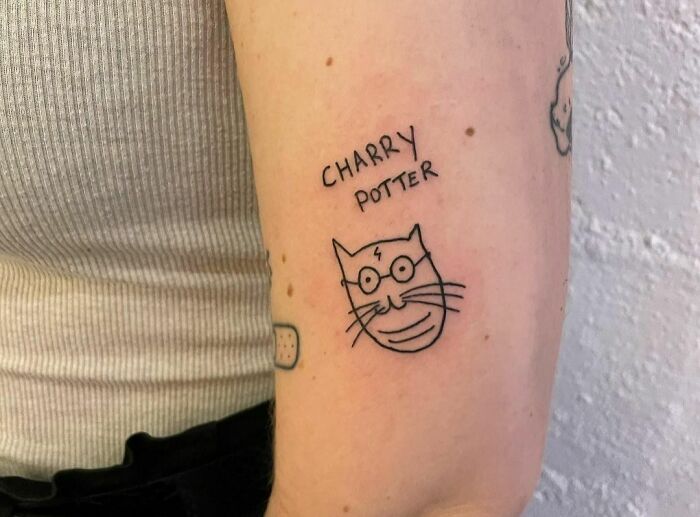 Harry Potter cat arm tattoo 