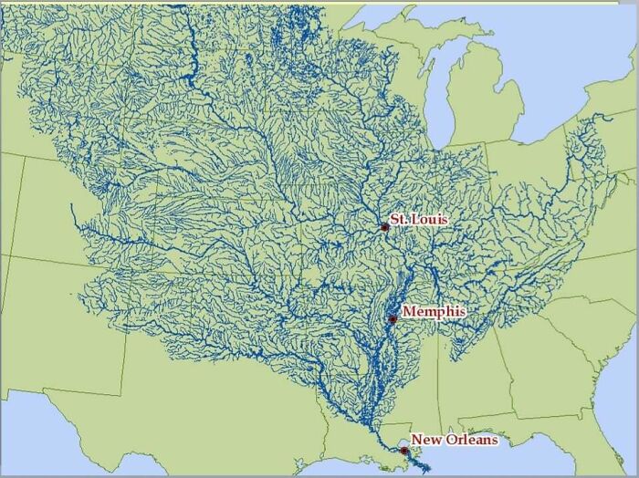 El poderoso Mississippi y sus numerosos afluentes. Una unidad absoluta de un sistema fluvial