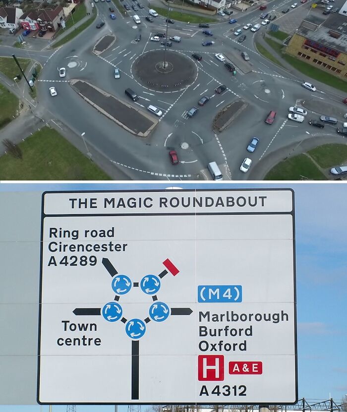 A Roundabout That Contains 5 Mini Roundabouts. Location Is Swindon, UK