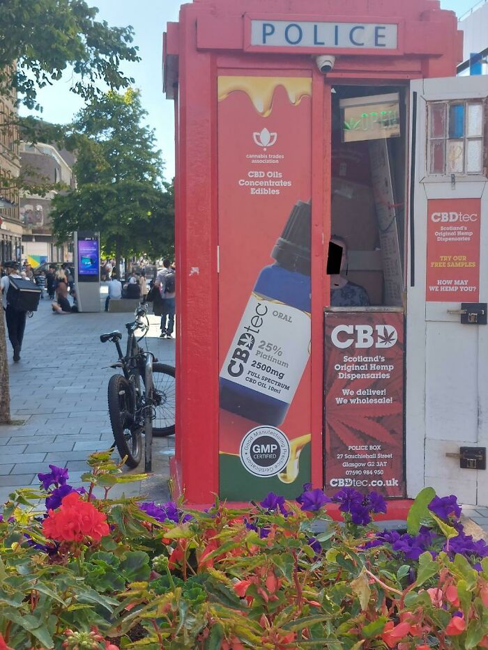 This Repurposed Old Phone Box Being Used To Sell Cannabis CBD Oils. Dr. Who Moving Up In High Life