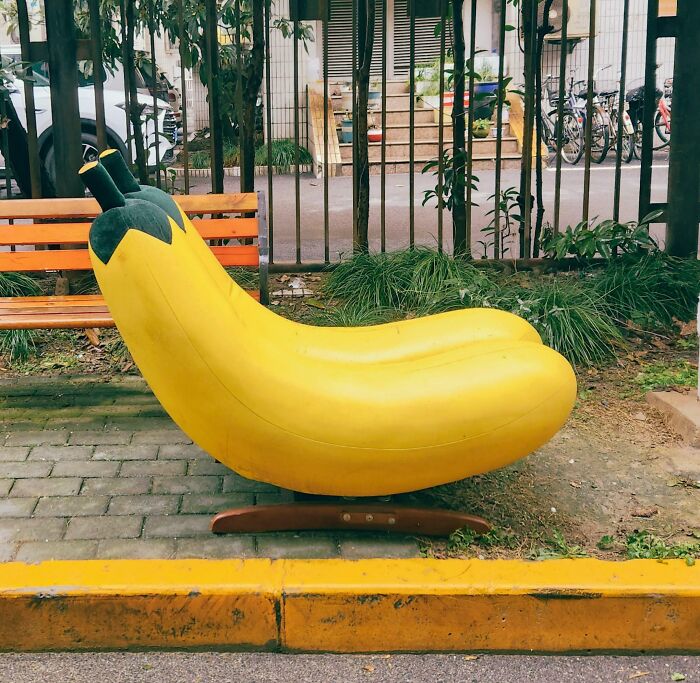Looks Like Someone Got Tired Of His Banana Chair And Abandoned It Downstairs In My Neighborhood