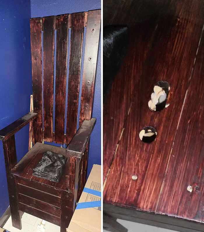 Went Behind The School Stage To Grab Some Stuff And Found This Really Weird Chair. It Has 4 Holes On The Bottom... Any Ideas What This Is?