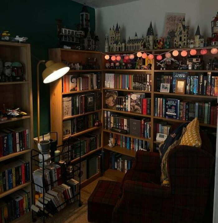 Books and collective figures on the bookshelf 