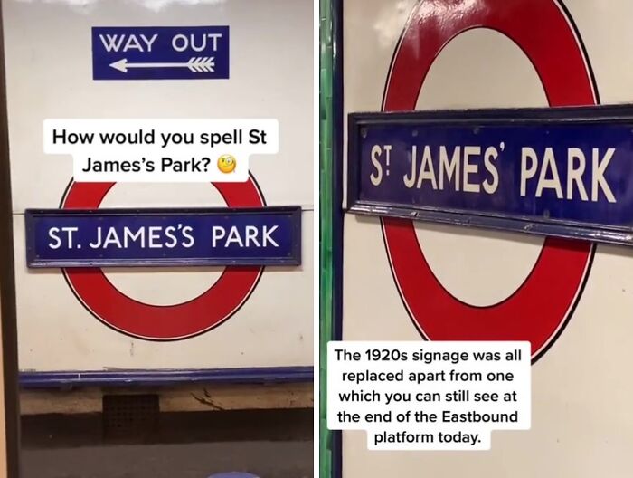 St. James's Park Was Once Spelled St. James' Park And One Of The Old Signages Remain