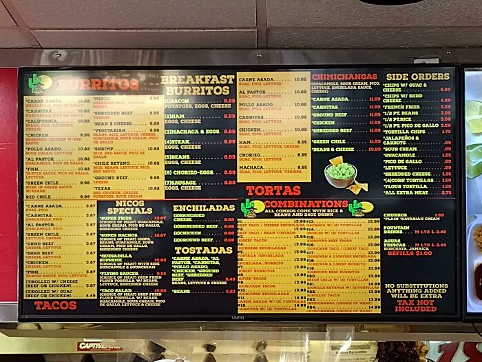 The Local Taco Shop Has An Interesting Interpretation Of Readability. Let's Play "Find Where The Tacos Are Listed"!