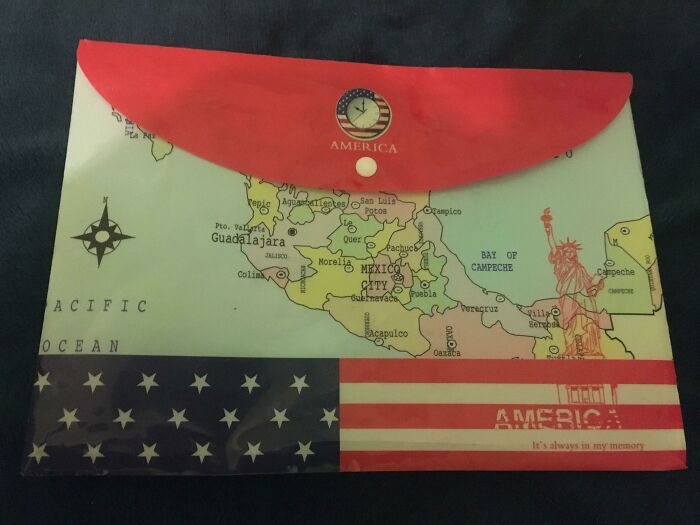 It Says America, With The Us Flag And The Statue Of Liberty, But With The Map Of Mexico