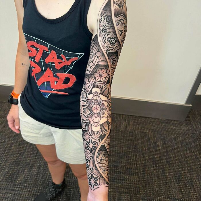 Geometric Sleeve By Raul Wesche At Golden State Tattoo Expo In Pasadena, CA