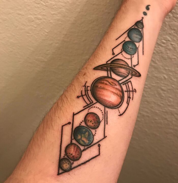 Geometric Planet Piece By Anna At My Religion Tattoo (Reno, NV). I Really Couldn't Be Happier With How This Turned Out