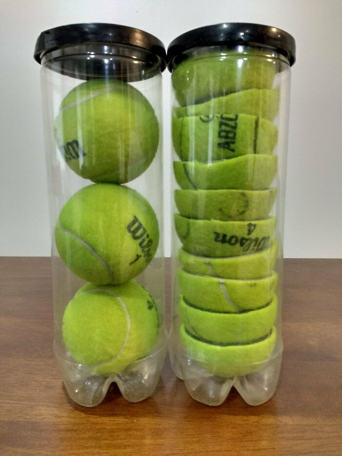 Cut Your Tennis Balls In Half To Store More In Each Container