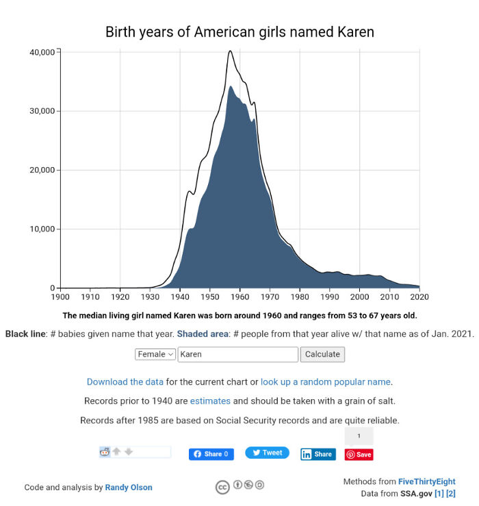 Birth Years Of American Girls Named Karen