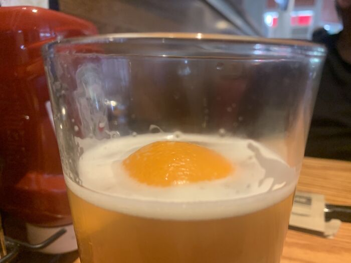 My Blue Moon Beer Has An Orange, But It Looks Like There Is A Fried Egg On Top